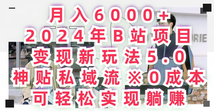月入6000+，2024年B站项目变现新玩法5.0，神贴私域流0成本，可轻松实现躺赚 - 天能资源