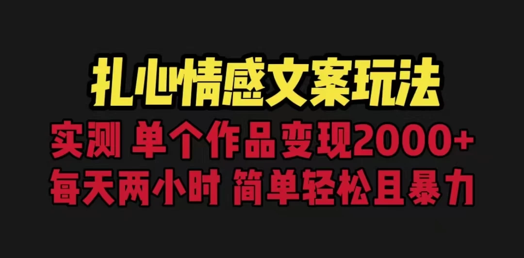 扎心情感文案玩法，单个作品变现2000+，一分钟一条原创作品，流量爆炸 - 天能资源