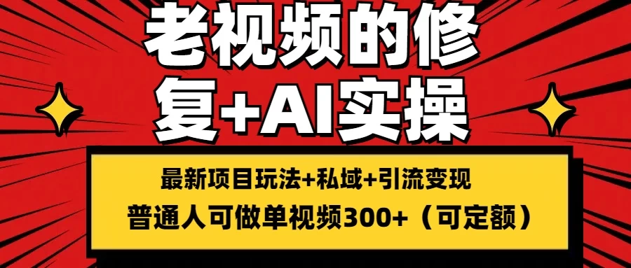 老视频的修复实操，单条收益300+，普通人可零基础 - 天能资源