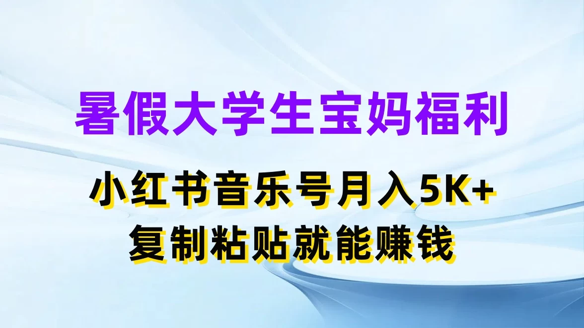 暑假大学生宝妈福利，小红书音乐号月入5K+，简单复制粘贴就能赚收益 - 天能资源