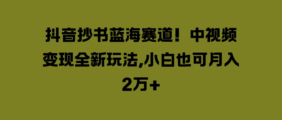 抖音抄书蓝海赛道！中视频变现全新玩法，小白也可月入2万+ - 天能资源
