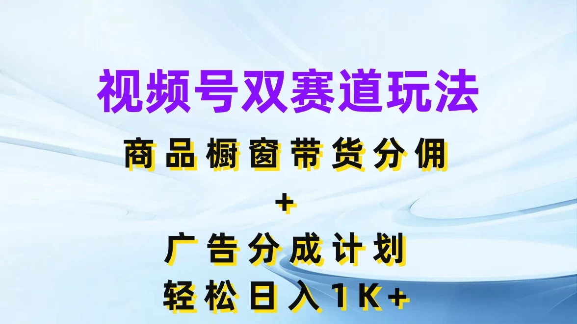 视频号最火双赛道玩法，商品橱窗带货分佣+广告分成计划，轻松日入1K+ - 天能资源