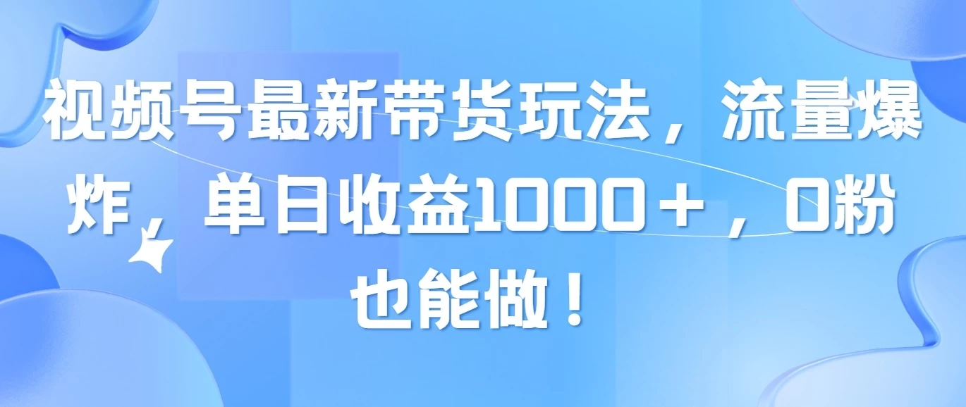 视频号最新带货玩法，流量爆炸，单日收益1000＋，0粉也能做！ - 天能资源