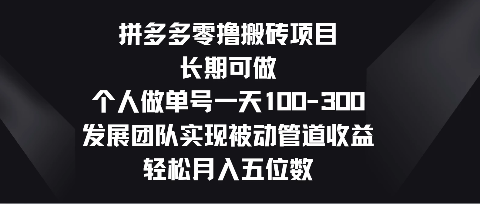 拼多多零撸搬砖项目，长期可做，个人做单号一天100-300，发展团队实现被动管道收益，轻松月入五位数 - 天能资源