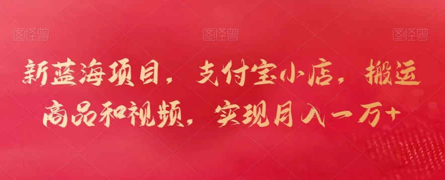 新蓝海项目，支付宝小店，搬运商品和视频，实现月入一万+ - 天能资源