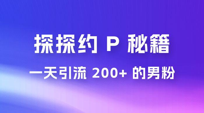 靠探探约 P 秘籍，一天引流 200+ 的男粉，日赚1000+，就是这么玩的 - 天能资源
