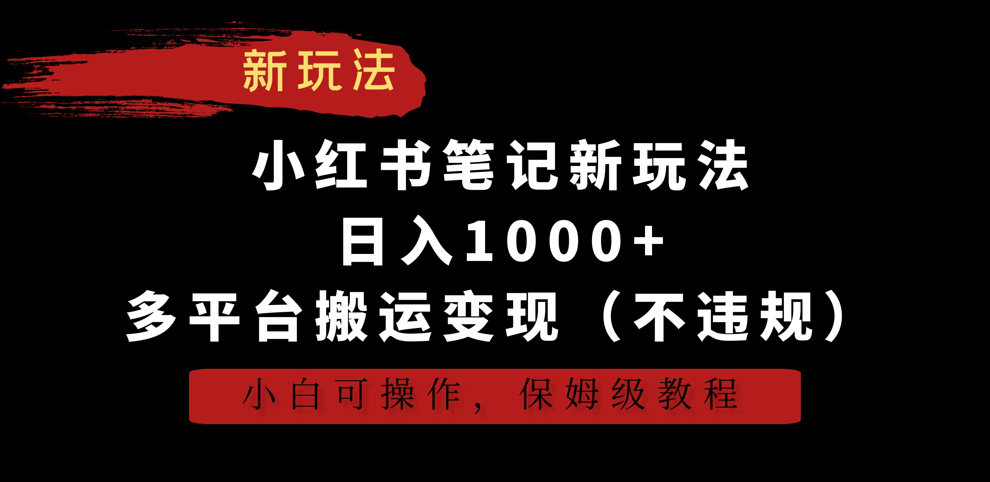 小红书笔记新玩法，日入1000+，多平台搬运变现（不违规），小白可操作，保姆级教程 - 天能资源