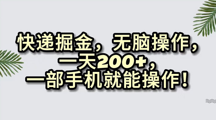 快递掘金，无脑搬运，一天 200+，一部手机就能操作 - 天能资源