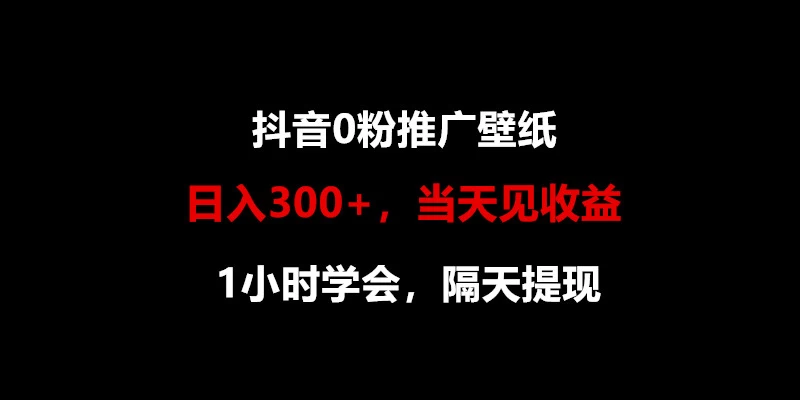 日入300+，抖音0粉推广壁纸，1小时学会，当天见收益，隔天提现 - 天能资源