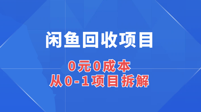 闲鱼回收项目：0 元 0 成本，从 0-1 项目拆解 - 天能资源