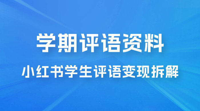 副业拆解：小红书学期评语资料变现项目，视频版一条龙实操玩法分享给你 - 天能资源