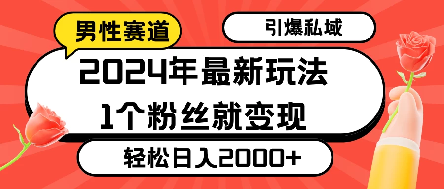 2024年最新男性赛道玩法，引爆私域流量，1个粉丝就变现，轻松日入2000+ - 天能资源