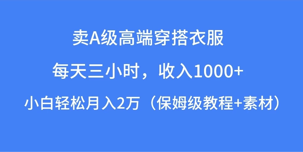每天三小时，收入1000+，卖A级高端穿搭衣服，小白轻松月入2万，（保姆级教程+素材） - 天能资源