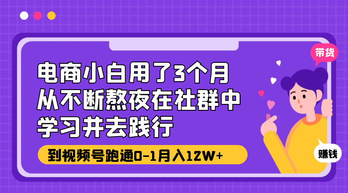 电商小白用了 3 个月，从不断熬夜在社群中学习并去践行，到视频号跑通 0-1 月入 12W+ - 天能资源