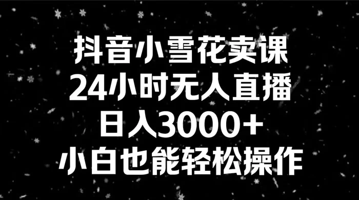 抖音小雪花卖课，24 小时无人直播，日入 3000+ ，小白也能轻松操作 - 天能资源