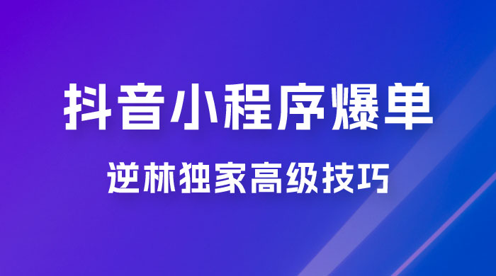 逆林抖音小程序爆单玩法，独家高级技巧，小白也可日入 300+ - 天能资源