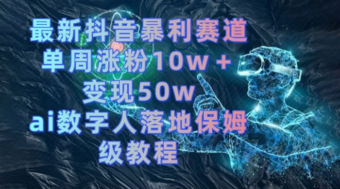 最新抖音暴利赛道，单周涨粉 10w+ 变现 50w 的 AI 数字人落地保姆级教程 - 天能资源