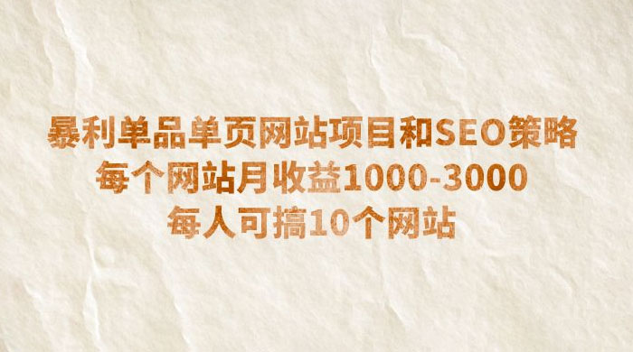 暴利单品单页网站项目和 SEO 策略：每个网站月收益 1000~3000 每人可搞 10 个 - 天能资源