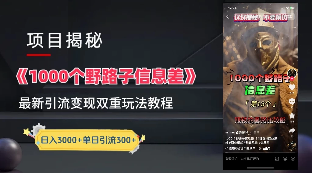 抖音最新一千个野路子玩法教程，变现+引流双重玩法，野路子信息差 - 天能资源