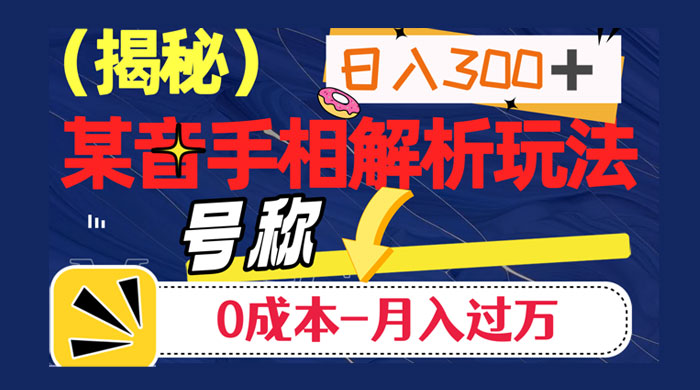 抖音手相解析玩法，聊聊天日入 300+，号称 0 成本月入过万 - 天能资源