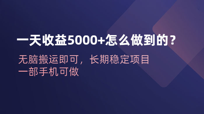 一天收益 5000+ 怎么做到的？无脑搬运即可，长期稳定项目，一部手机可做 - 天能资源