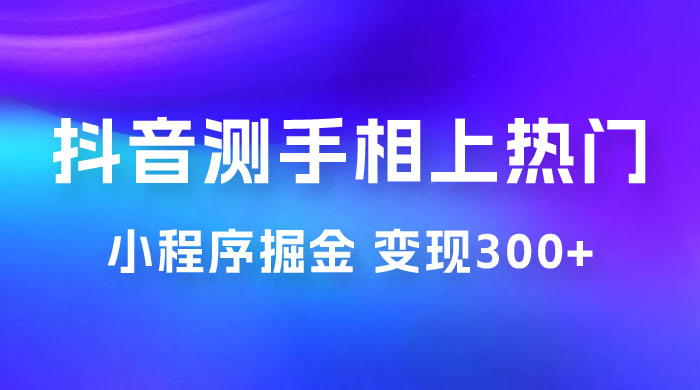 抖音小程序掘金：测手相上热门，当天见收益一小时变现 300+ - 天能资源