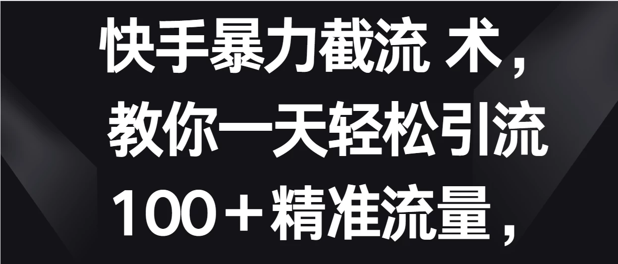 快手暴力截流术，教你一天轻松引流100＋精准流量，当天做当天见效果 - 天能资源