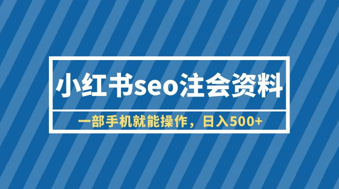 小红书 SEO 注会资料：一部手机就能操作，日入过百 - 天能资源