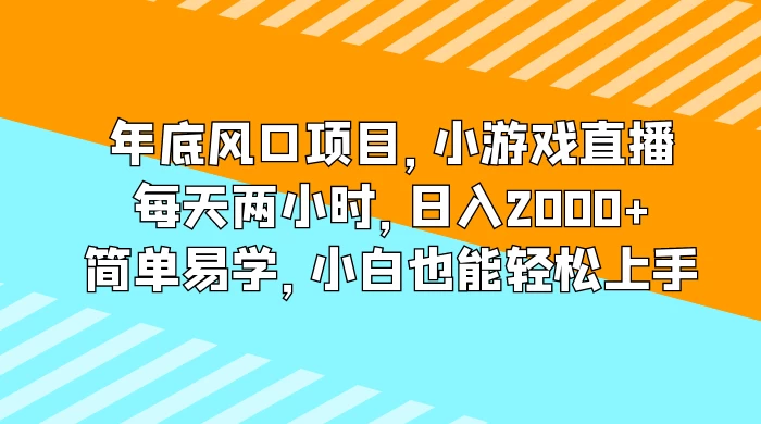 年底风口项目，小游戏直播，每天两小时，日入2000+，简单易学，小白也能轻松上手 - 天能资源