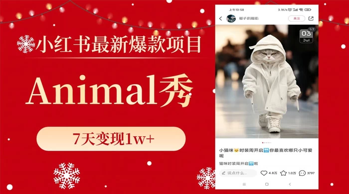 小红书最新爆款项目，Animal 秀，7天变现 1w+ - 天能资源