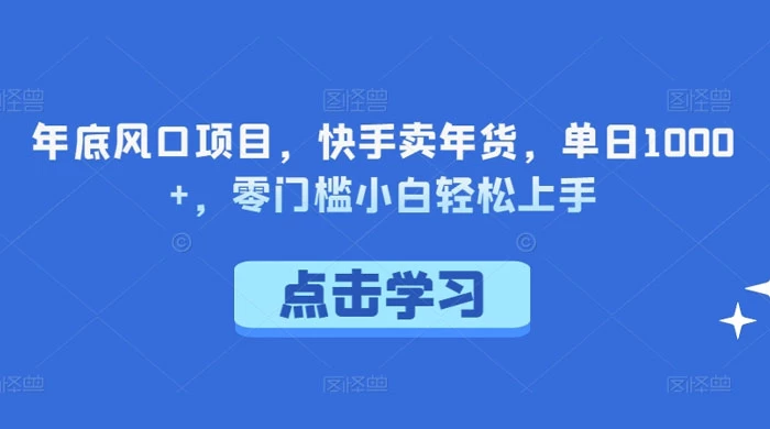 年底风口项目，快手卖年货，单日 1000+，零门槛小白轻松上手 - 天能资源