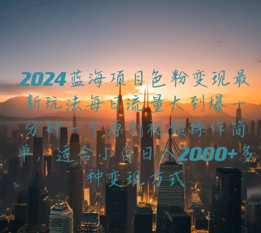 2024蓝海项目，色粉变现最新玩法，每日流量大到爆，一分钟一个原创视频操作简单适合小白，日入2000+多种变现方式 - 天能资源
