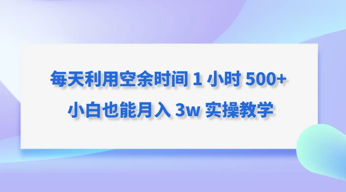 每天利用空余时间 1 小时 500+ 小白也能月入 3w 实操教学 - 天能资源