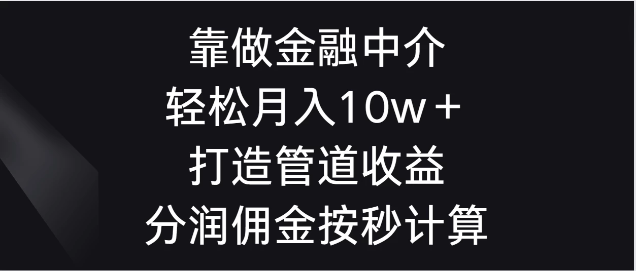 靠做金融中介，轻松月入10w＋打造管道收益，分润佣金按秒计算 - 天能资源