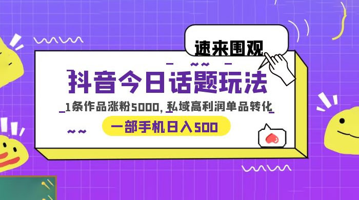 抖音今日话题玩法：单条作品涨粉上千，私域高利润单品转化 - 天能资源