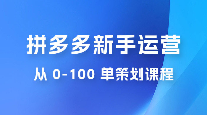 拼多多新手运营从 0-100 单策划课程，从零起步到爆单详细教程 - 天能资源