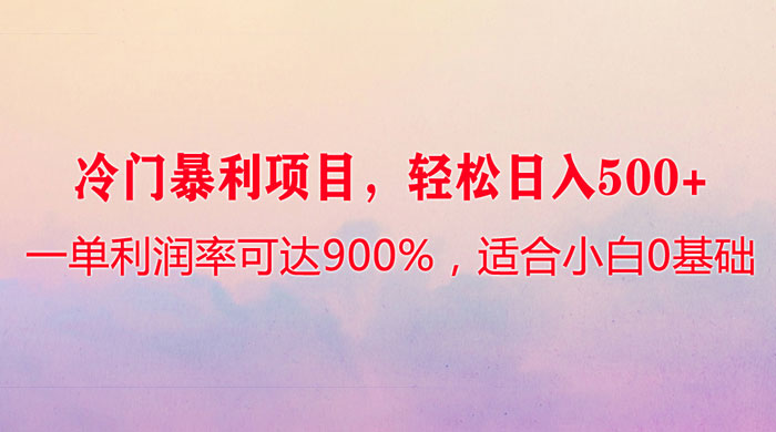 冷门暴利项目，一单利润率可达 900%，轻松日入 500+，适合小白 0 基础 - 天能资源